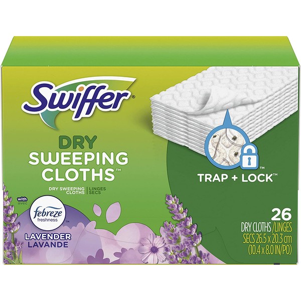 Swiffer Sweeper Dry Sweeping Pad, Multi Surface Refills for Dusters Floor Mop with Febreze Lavender Scent, pack of two, 52 count total