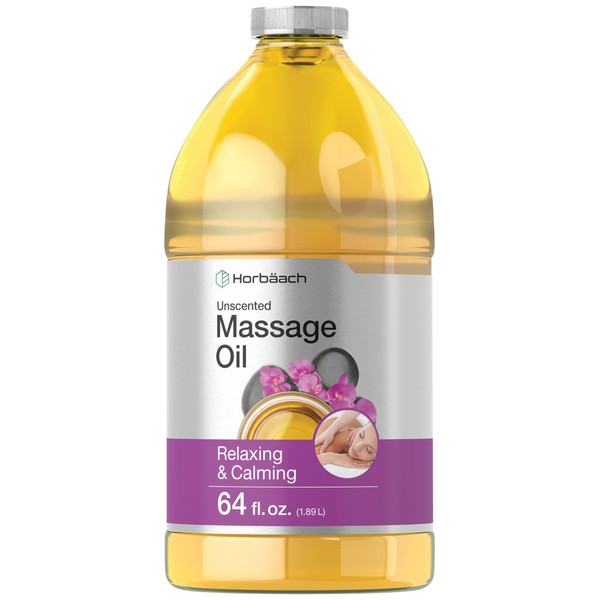Massage Oil 64 floz | Unscented Skin and Hair Oil | Relaxing and Calming | with Sweet Almond Oil | by Horbaach