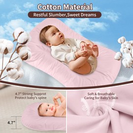 Vicorise Baby Lounger 100% Cotton,Infant Lounger Baby Nest Co Sleeping Baby Bed,Baby Nest Sleeper Lounger Baby Lounger Pillow for Newborn Baby Lounger 0-24 Months,Pink