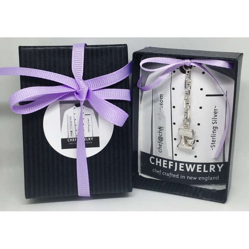 Chef Knife Pendant Necklace in Sterling Silver with Clear Austrian