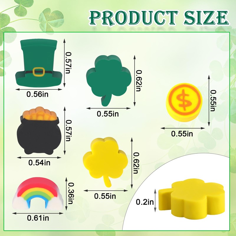 JUNEBRUSHS Erasers for Kids, 150Pcs St. Patrick's Mini Erasers Cute