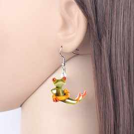 LONYOO Acrylic Funny Frog Earrings Dangle Charms Anime Summer Earrings for Women Girls Jewellery Frog Gifts, Acrylic, No Gemstone