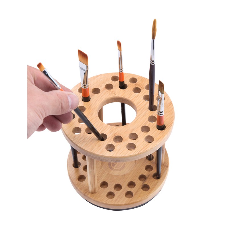 JackCubeDesign 360 Rotating Bamboo Watercolor Paint Brush Holder Water Coloring