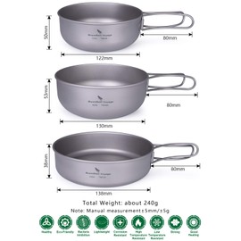 usharedo Camping Titanium Pots Set Titanium Bowl Set Outdoor Cookware Cooking Pan Pot with Folding-Handle Travel Kitchen Mess Kits Picnic Hiking Dishes Ti1571B