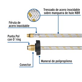 Foset FPIG-55X, Manguera flexible Pigtail, trenzado de acero inoxidable