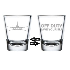 MIP Brand Shot Glass 1.75oz Shot Glass Two Sided Airplane Pilot Flight Attendant Off Duty Save Yourself