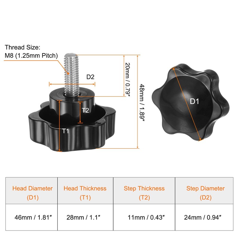 sourcing map 4pcs Star Knobs M8 x 20mm 304 Stainless