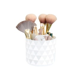 Nwvuop Make Up Organiser 360° Rotatable Make Up Brush Holder Cosmetic Brush Storage Cosmetic Organiser for Room Decor Dressing Table Bedroom (White)