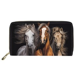 doginthehole Cool Horses Wallets Womens Credit Card Wallet Women's Wallets, Card Cases & Money Organizers Black Wallet for Women Ladies Female Cash Wallet with Smooth Zipper