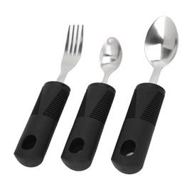 3Pcs Black Disability Aids Cutlery Sets, Extra Wide Handles Easy Grip Cutlery Set Soft and Comfortable Grips Cutlery for Disabled,Elderly and Parkinson's Arthritis