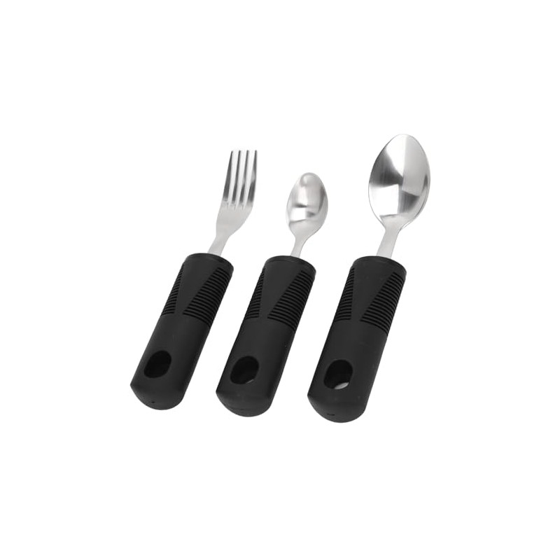 3Pcs Black Disability Aids Cutlery Sets, Extra Wide Handles Easy