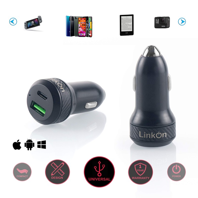 LinkOn 45W Car Charger, 27W USB-C PD3.0 and 18W USB-A