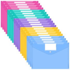 Smarpau Plastic Wallet A4-20 Pack of Plastic Folder Document Holder A4 Plastic Wallet with Tab Pocket and Button Closure for School, Home, Office, Travel (5 Colours)