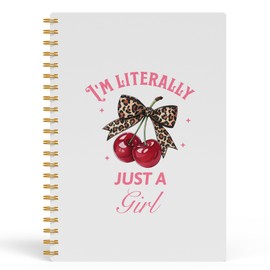 FISWAFY Trendy Leopard Cherry Notebook, Coquette Cheetah Bow Cherry Journal, Preppy Girly Aesthetic Journal for Writing, Funky Leopard Print Spiral Notebook, 5.5x8.3 Inch 544