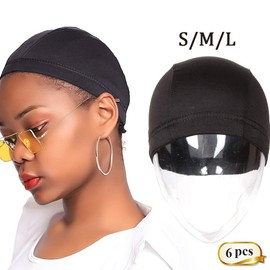 Dome Caps For Wigs Small Wig Dome Cap 6 Pcs Stretch Black Dome Caps For Women Men And Kids Mesh Dome Caps (6 Pcs, Black, #S)