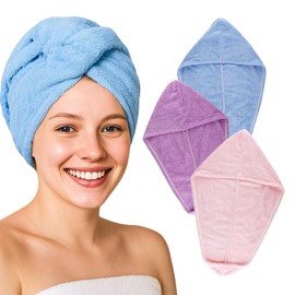 3 Pack Hair Towel Microfibre Hair Towel Wrap, Superior Absorbency, Soft And Anti-Frizz Microfiber Towel, Suitable For Women With All Hair Types (Pink Blue Purple)