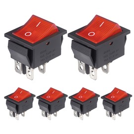 VEXUNGA Rocker Switch 4-Pin Rocker Switch 16A 250VAC 20A 125VAC Red Illuminated Rocker Switch On/Off Switch 4 Pins 2 Position Red Light Built-in Switch Switch Boat Switches (Pack of 6)