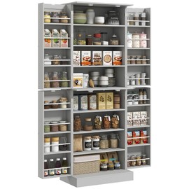 HOMCOM 65" Kitchen Pantry Cabinet, Freestanding Storage Cabinet with Doors and Adjustable Shelves, Food Pantry for Dining Room, Gray