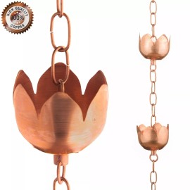 Marrgon Copper Water Chain with Tulip Styled Cups – Durable & Thick Rain Chain - 3 ft