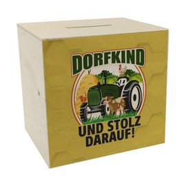Village Money Box Made of Wood with Saying Dorfkind and Proud to Save on the Next Dream Tractor Cow Money Box Chicken Cool