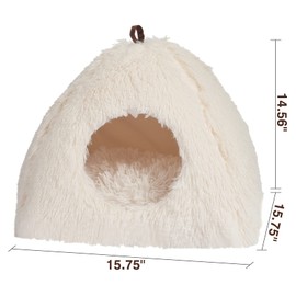 CATISM Cat Tent Cave Bed Plush for Cats Small Dogs with Washable Removable Pads Pillow Cat Bed Cave House Triangle Cat Nest House Large Cat Bed Nesting Anti-slip Cat Igloo Cave Bed White
