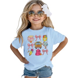 Ritatte First Day of School Shirt for Girls Kindergarten 1st 2nd Grade Back to School T-Shirt Kid Cute Graphic Preschool Tees(Blue,3-4T(100))