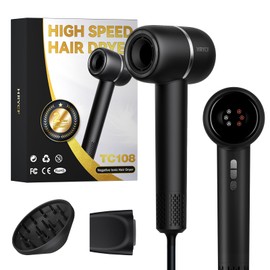 Hair Dryer, 160000RPM High Speed Hair Dryer,Professional Blow Dryer 500 Millions Negative Ionic Care Fast Drying Ionic Blow Dryer, Thermo-Control Low Noise with Magnetic Nozzle & Diffuser, Black