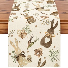 Artscope Happy Easter Table Runner Spring Easter Holiday with Hearts Bunny and Eggs Pattern Seasonal Kitchen Dining Table Runner Decoration for Home Spring Party Decor 40x180cm