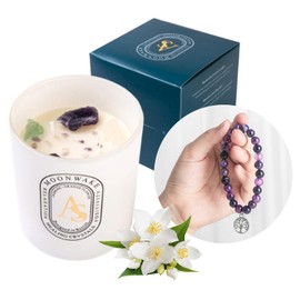 Healing Crystal Candles with Amethyst Bracelet Set, 6oz Non Toxic Chakra Candles for Home, Spiritual Aromatherapy Gifts for Women Mom. Organic Natural Soy Self Love Manifestation Candle