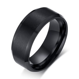 SWOPAN Men's Basic Brushed Matte Ring 8MM Black Gun Plated Ring for Men Women Stainless Steel Wedding Bands Engagement Band Matte Finish Beveled Polished Edge Comfort Fit Jewelry Gift, Black, Size 10