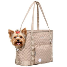 Pecute Dog Purse Carrier, Dog Carrier with Pockets for Small Dogs, Fits Dogs 5 lbs to 9 lbs, Cat and Puppies Tote Bag, Outing, Travel, Vet, Khaki