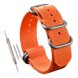 MZBUTIQ 22 mm Orange Nylon Watch Band Strap Replacement Military Woven Thick Nylon for Men 5 Rings