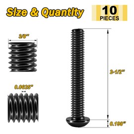 Mywish 3/8-16 x 2-1/2" 10Pcs Button Head Socket Cap Bolts Screws, 304 Stainless Steel 3/8 Bolts, Allen Drive Furniture Screws, Black Oxide & Hex Spanner
