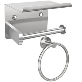 Toilet Paper Holder with Shelf and Towel Ring Set, Stainless Steel Bathroom Hardware Set for Bathroom Washroom(Brushed Nickel)