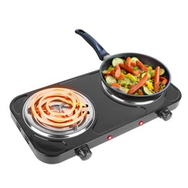 KOCASO 2000W Electric Double Burner Coil Stove-Portable Hot Plate Electric for Cooking, Countertop RV Hotplate with Non-Slip Rubber Feet and 5 Temperature Adjustments