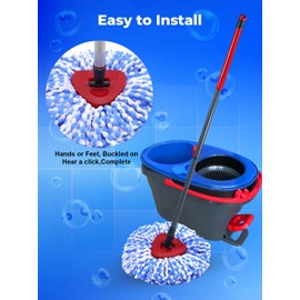Spin Mop Replacement Head for O Cedar 2 Tank Rinseclean,4 Mop Heads +1 Mop Handle +1 Mop Base , Microfiber 100% Mop Refills, 30-58in Mop Stick and Mop Head Cover Easy-to-Replace ( Blue 2 Tank )