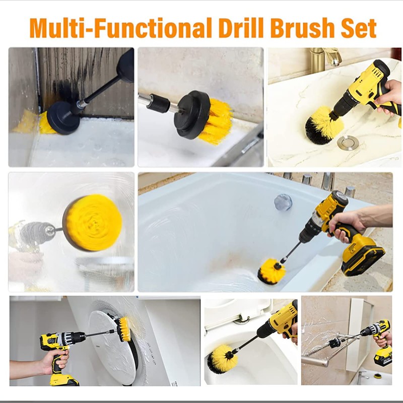 5 Pack Drill Brush Attachment Set, 1/4in Power Scrubber Cleaning