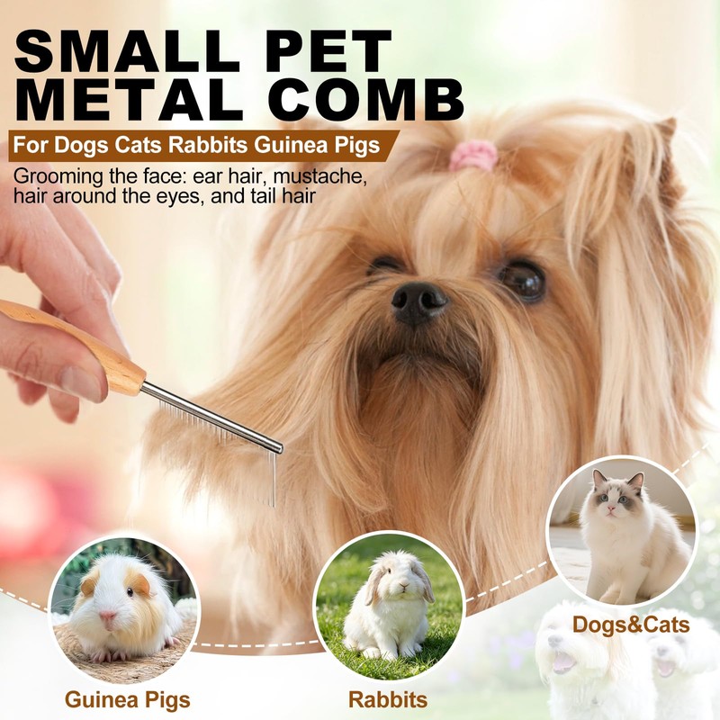 HOP Small Dog Comb with Wooden Handle Metal Dog Eye