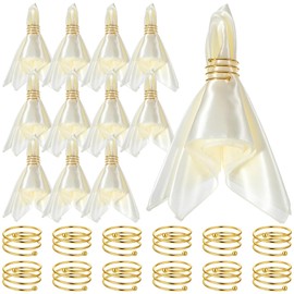 Afcabakila Satin Cloth Napkins and Napkin Rings Set of 12, Washable & Reusable Fabric Napkin (17x17 Inch, Ivory), Dinner Napkins for Wedding, Birthday, Formal Dinner, Family Gatherings & Table Decor