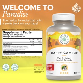 Natural Balance Happy Camper - Feel-Good Mood Support Supplement - Gotu Kola, Passion Flower, and Kava Kava Capsules - 60-Day Guarantee - 75 Servings, 150 VegCaps