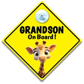 Grandson on Board Sign Giraffe, Baby on Board Sign Peeking Giraffe, Grandchild Car Sign 14cm x 14cm