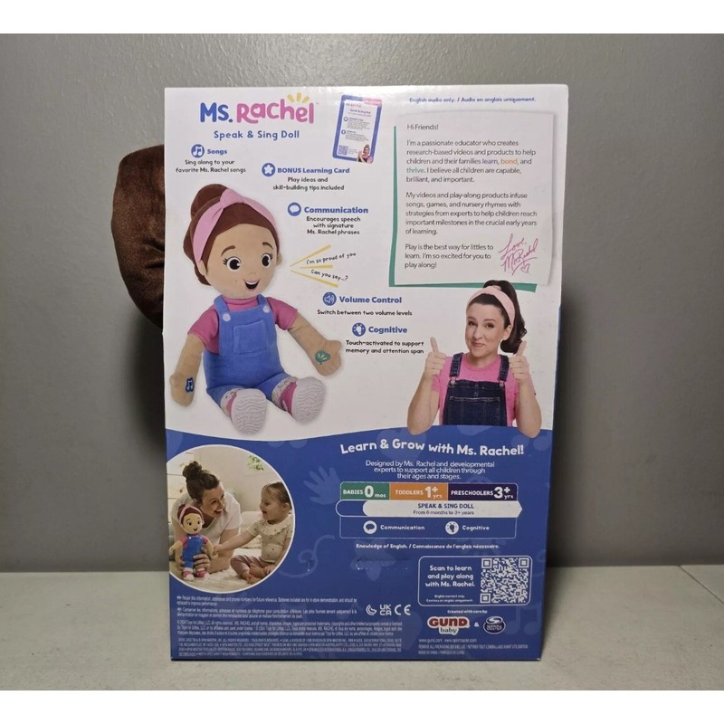 Ms. Rachel Speak & Sing Doll 16" Tall Interactive 20+