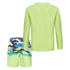 Aisyee Big Boys Two Piece Rash Guard Swimsuits Kids Long Sleeve Bathing Suit with Swim Trunk Swimwear Set Camo Green Size 14/12-14 Years