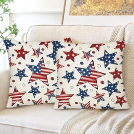 MAZSHTTD 4th of July Decorative Pillow Covers 18 x 18 Set of 2 Patriotic Star White Throw Pillow Covers American Flag USA Flag Star Pillowcse Independence Memorial Day Couch Sofa Decor