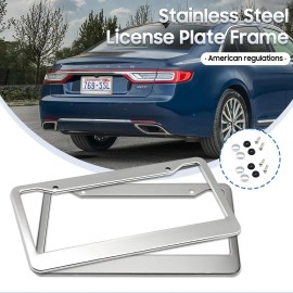 Unbranded USA Stainless Steel Silver Car License Plate Frame Cover For Pick Up Truck, SUV