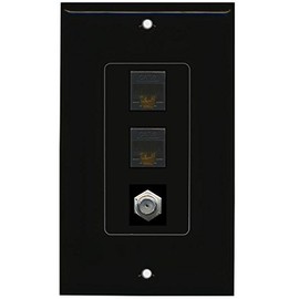 RiteAV Decorative 1 Gang Wall Plate (Black/Black) 3 Port - 2 x Cat6, 1 x Coax