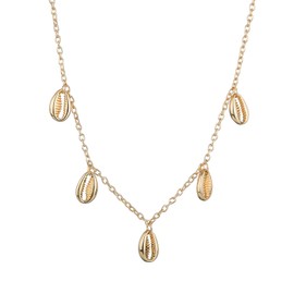 Dtexhif Boho Shell Pendant Necklace Gold Puka Shell Necklace Gold Cowrie Shell Necklace Jewelry for Women (Shell)