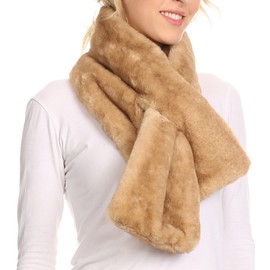 Sakkas 16113 - Kiy Loophole Faux Fur Long Soft Warm Comfortable Textured Bow Scarf - Khaki - OS