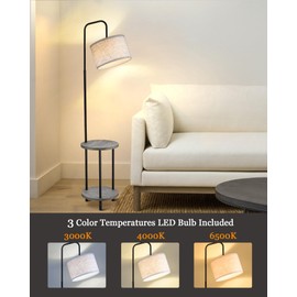 ELYONA Solid Wood Floor Lamp - Rustic Side Table Lamp for Bedroom & Living Room - Mid Century Modern Floor Lamp with 3 Color Temperatures LED Bulb - Industrial Tall Pole Reading Standing Light - Grey