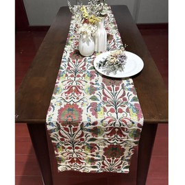 American Floral Jacquard Table Runner, Double Layer Reversible Fabric, Vintage Home Decor Dining Room Kitchen Cafe, 12 x 76 inches